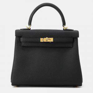 Pre Owned Hermes Kelly Retourne Size 25 Black Togo Leather Bag