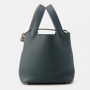 Pre Owned Hermes Picotin Lock Eclat Vert Mangrove/Guripantan Taurillon Clemence Swift Leather Size Pm