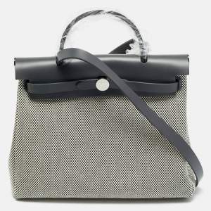 مملوكة مسبقًا Hermes Herbag Zip 31 Ecru/Ardoise Criss Viking Toile and Vache Hunter Top Handle Bag