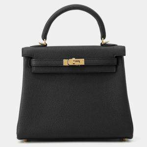 Pre Owned Hermes Kelly Retourne Sewing Black Togo Leather Size 25