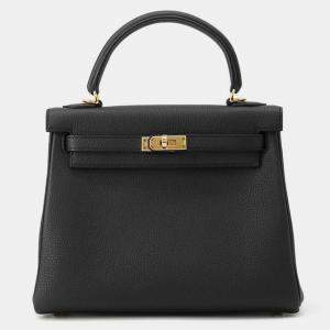 Pre Owned Hermes Kelly Retourne Sewing Black Togo Leather Size 25