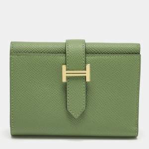 Pre Owned Hermes Portefeuille Bearn Combine Vert Yucca Epsom Leather Trifold Wallet