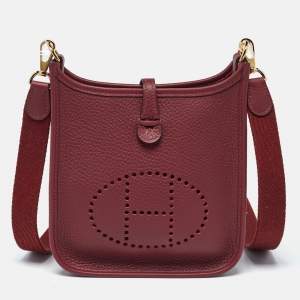Pre Owned Hermès Evelyne Amazone TPM Rouge H Taurillon Clemence Leather Crossbody Bag