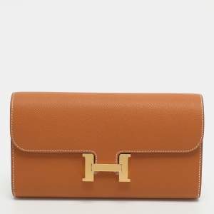 Pre Owned Hermès Constance Natural Epsom Leather To Go Wallet