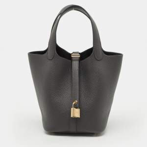 Pre Owned Hermès Picotin Lock 18 Gris Misty Taurillon Clemence Leather Tote