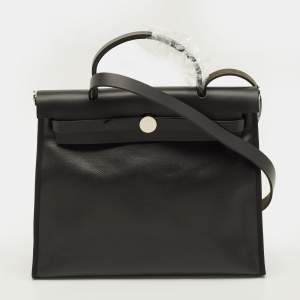 Pre Owned Hermes Herbag Zip 31 Noir Toile H Berline and Vache Hunter Top Handle Bag