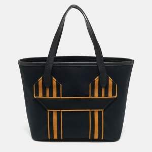 Pre Owned Hermes Pursangle MM Noir/Caramel Militaire Toile and Taurillon Clemence Leather Tote