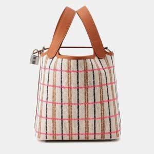 Pre Owned Hermes Picotin Lock 18 Blanket Gold/Ecru/Fauve/Rose Pop Toile H Swift Leather Handbag