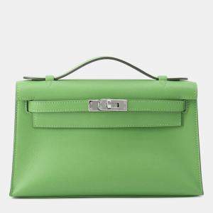 Pre Owned Hermes Pochettekelly Vert Yucca Swift Leather