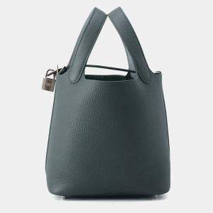 Pre Owned Hermes Picotin Lock Eclat Vert Mangrove/Guripantan Swift Leather Taurillon Clemence Size Pm