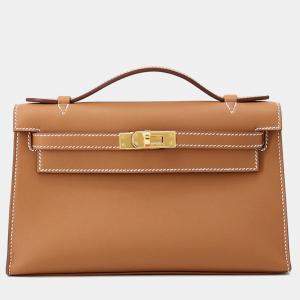 Pre Owned Hermes Pochettekelly Gold Swift Leather