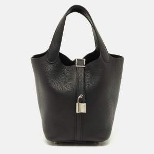 Pre Owned Hermes Picotin Lock 18 Noir Taurillon Clemence Leather Tote