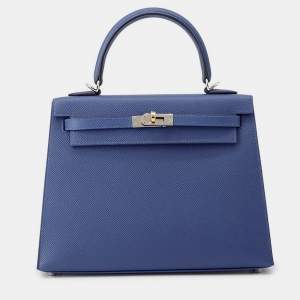 Pre Owned حقيبة هيرمس كيلي سيليير 25 جلد إيبسوم أزرق تاي