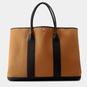 Pre Owned Hermes Garden Party Dune/Black Toile H Negonda Leather Size Gm
