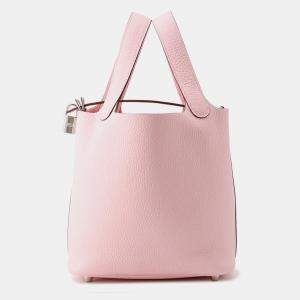 Pre Owned حقيبة قفل هيرمس بيكوتين وردي ساكورا جلد توريلون كليمانس 18