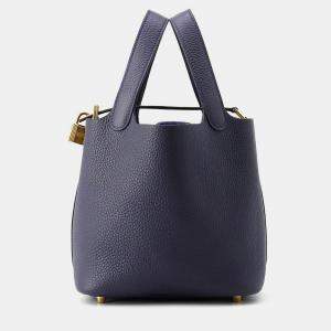 Pre Owned Hermes Picotin Lock 18 Blue Nuit Taurillon Clemence Handbag