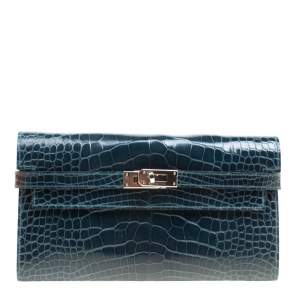 Hermes Royal Blue Alligator Long Kelly Wallet