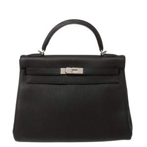 Hermes Black Togo Leather Palladium Hardware Kelly Retourne 32 Bag
