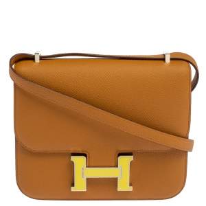 Pre Owned Hermes Sesame Epsom Leather Mini Enamel Lacquer Hardware Constance Bag with Twilly