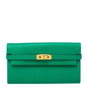 Hermes Green Leather Kelly Longue Wallet