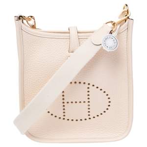 Pre Owned Hermes Nata/Craie Taurillon Clemence Leather Evelyne TPM Bag