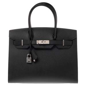Pre Owned Hermes Noir Epsom Leather Palladium Plated Birkin Sellier 30 Bag
