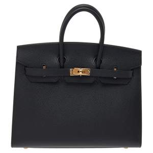 Hermes Black Epsom Leather Gold Plated Birkin Sellier 25 Bag