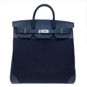Pre Owned Hermes Blue De Presse/Blue Royale Vache Liegee Leather and Wool Palladium Hardware HAC Birkin 40 Bag