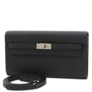 Hermes Black Epsom Leather Palladium Hardware Kelly Wallet 