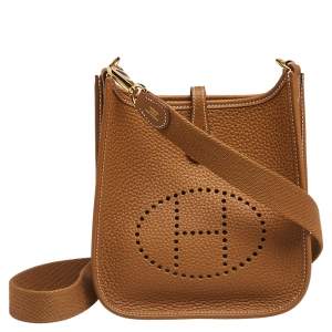 Pre Owned Hermes Gold Taurillon Clemence Leather Evelyne TPM Bag