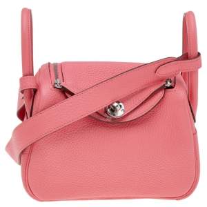 مملوكة مسبقًا Hermes Rose Azalee Taurillon Clemence Leather Mini Palladium Plated Lindy Bag