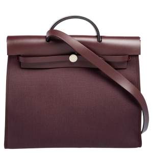 Pre Owned Hermes Prune Militaire Canvas and Leather Herbag Zip 39 Bag