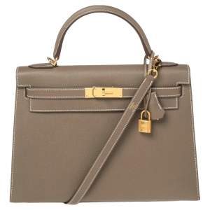 Pre Owned Hermes Etoupey Epsom Leather Gold Plated Kelly Sellier 32 Bag