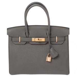 Hermès Gris Etain Togo Leather Rose Gold Finished Birkin 30 Bag