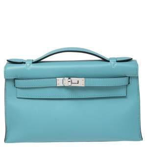 Hermes Celeste Swift Leather Palladium Hardware Kelly Pochette