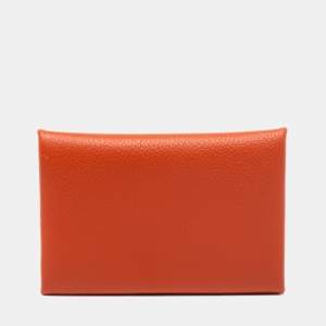 Pre Owned Hermes Terre Battue/Bleu France Epsom Leather Calvi Card Holder