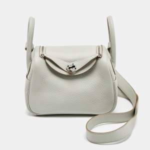 Pre Owned Hermès  Gris Perle Taurillon Clemence Leather Palladium Finish Mini Lindy Bag