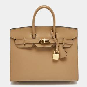 Pre Owned Hermes Chai Madame Leather Gold Finish Birkin Sellier 25 Bag