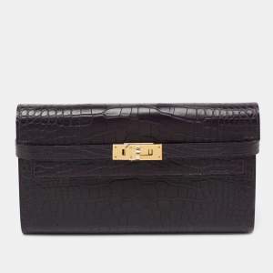 Hermes Raisin Matte Alligator Kelly Classic Wallet
