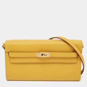 Hermes Jaune D'Ambre Epsom Leather Kelly To Go Wallet