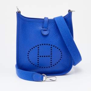 Pre Owned Hermès Blue Electric Taurillon Clemence Leather Evelyne TPM 16 Bag