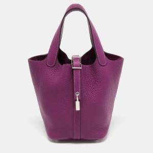 Pre Owned Hermes Anemone Taurillon Clemence Leather Picotin Lock 18 Bag