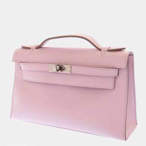 Hermes Pink Swift Leather Palladium Hardware Kelly Pochette Top Handle Bag 