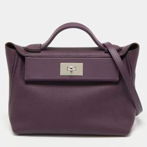 Pre Owned Hermes Raisin Togo Leather Palladium Finish 24/24 29 Bag