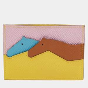 Hermès Jaune De Naples/Mauve Sylvestre/Gold/Blue Du Nurd Epsom Leather Les Petits Chevaux Card Holder