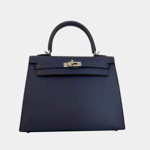 Hermes Blue Epsom Leather Palladium Hardware Kelly Sellier 25 Bag 