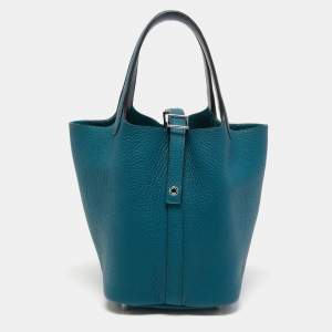 Hermes Vert Bosphore/Deep Blue Clemence Leather Picotin Lock 18 Bag