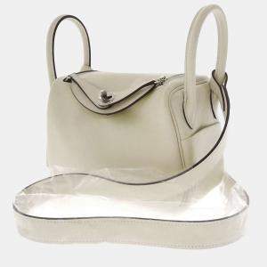 Hermes White Swift Leather Verso Mini Lindy Shoulder Bag
