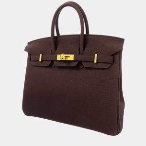 Hermes Burgundy Togo Leather Gold Plated Hardware Birkin 25 Tote Bag