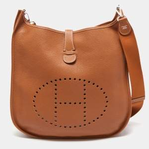 Hermes Gold Taurillion Clemence Leather Evelyne III TGM Bag